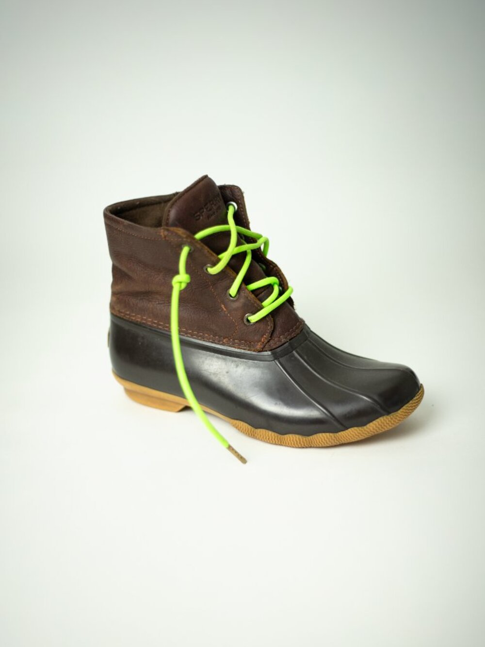 Vintage Sperry Duck Boots Ankle Brown Leather Rubber Rain EU 39